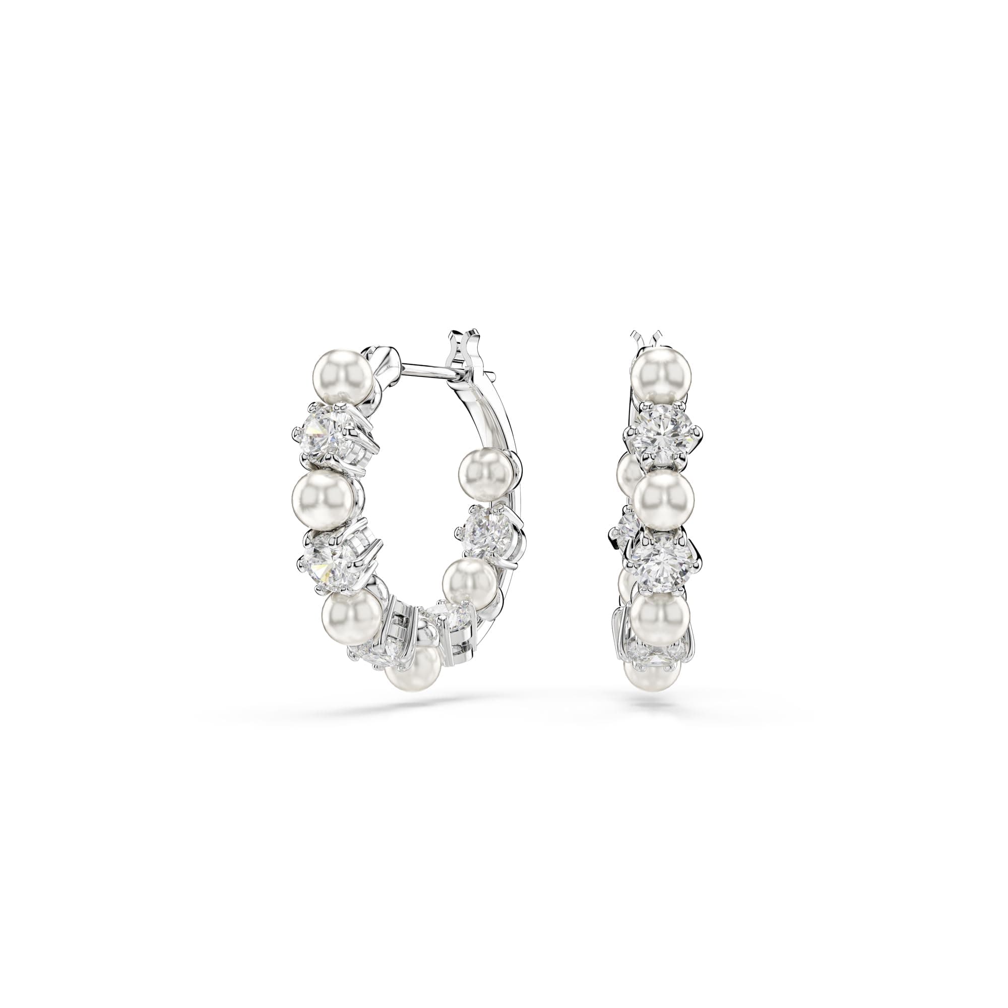 Swarovski Matrix Drop Earrings, Crystal Pearl, Round Cut Clear, Rhodium Finish, Elegant Jewelry for Special Occasions
|