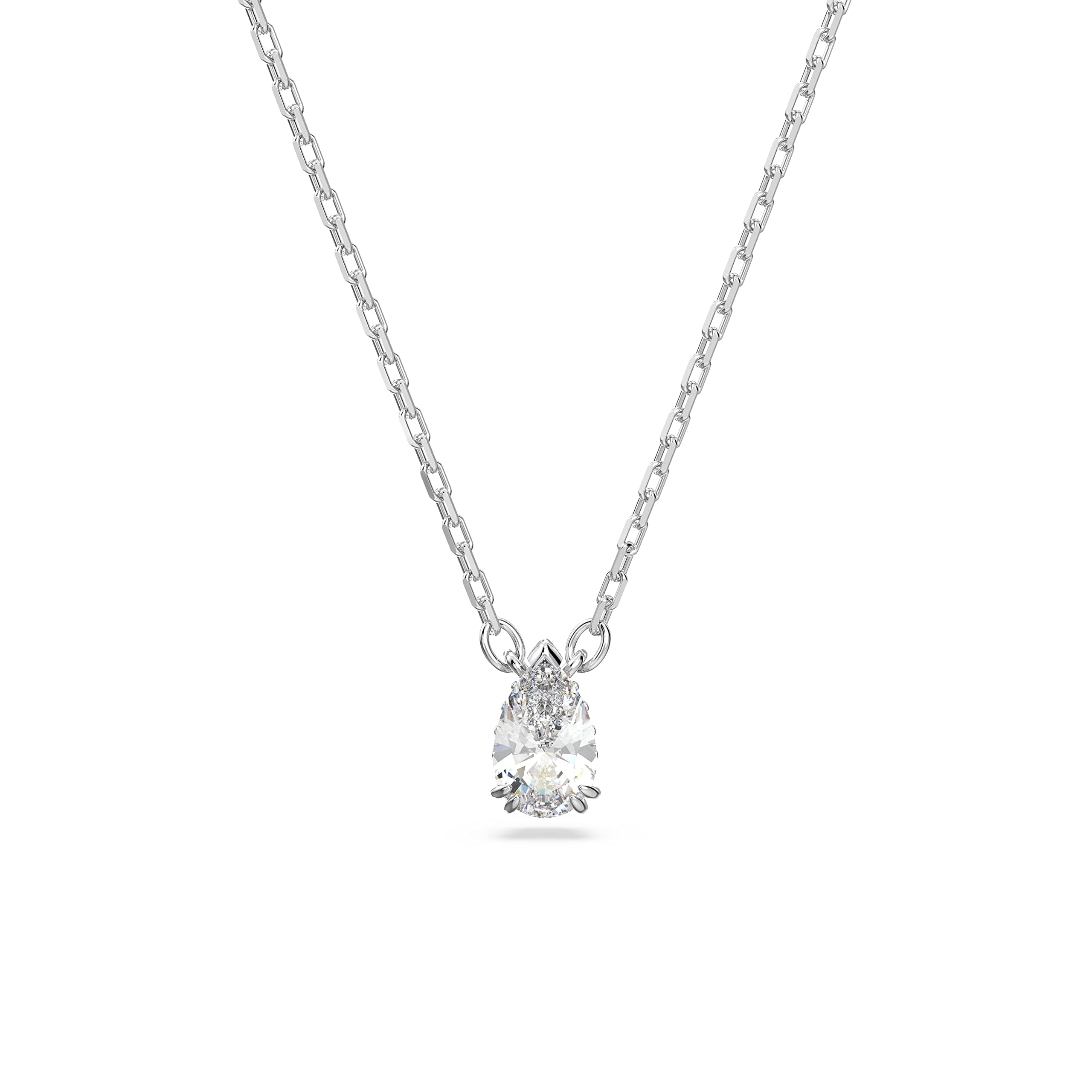 Swarovski Stilla Pendant, Pear Cut, White, Rhodium Finish for Women, Evening Wear, Sparkling Design, 18k Gold Plated, 2