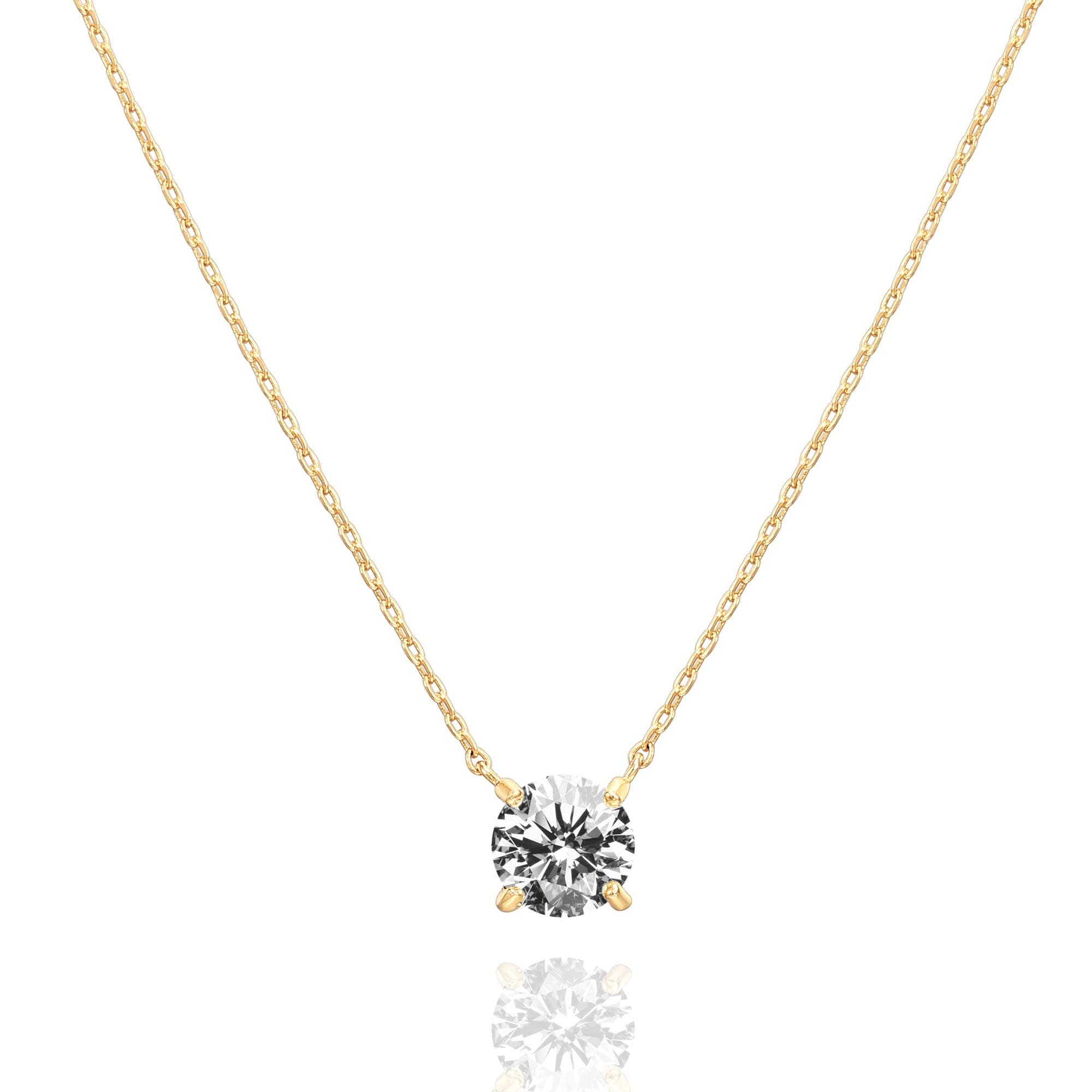 PAVOI 14K Gold Plated Crystal Solitaire Necklace for Women | Choker Necklace | 1.5 Carat Cubic Zirconia Jewelry | 7.3mm