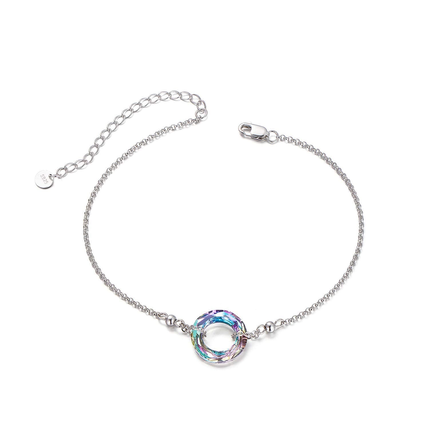AOBOCO S925 Sterling Silver Crystal Bracelet for Women, Sparkling Circle-round Crystal Gifts for Women