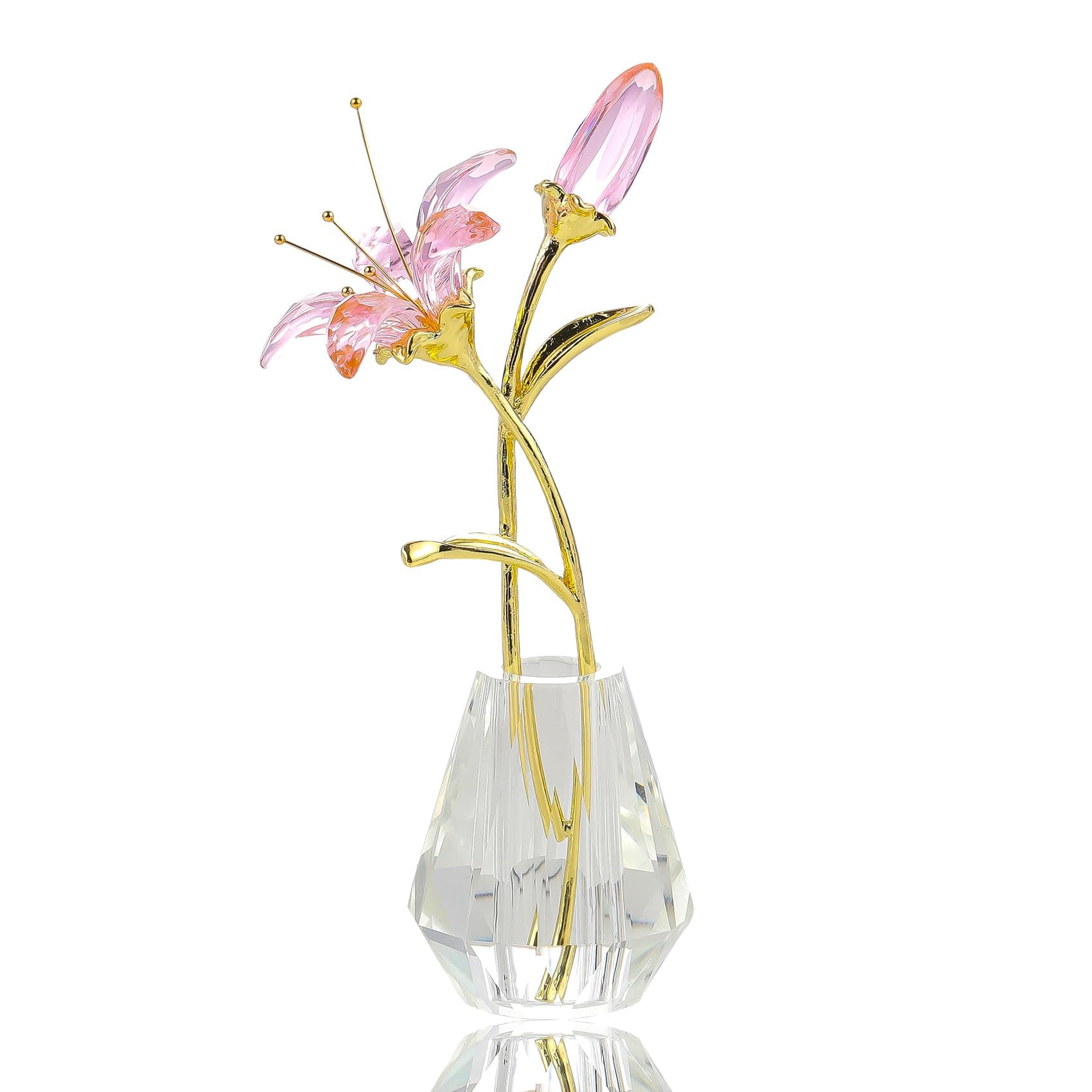 Crystal Pink Lily Flower Figurines Collectibles with Crystal Vase Gifts for Women's Home Decor
Crystal Pink Flower with