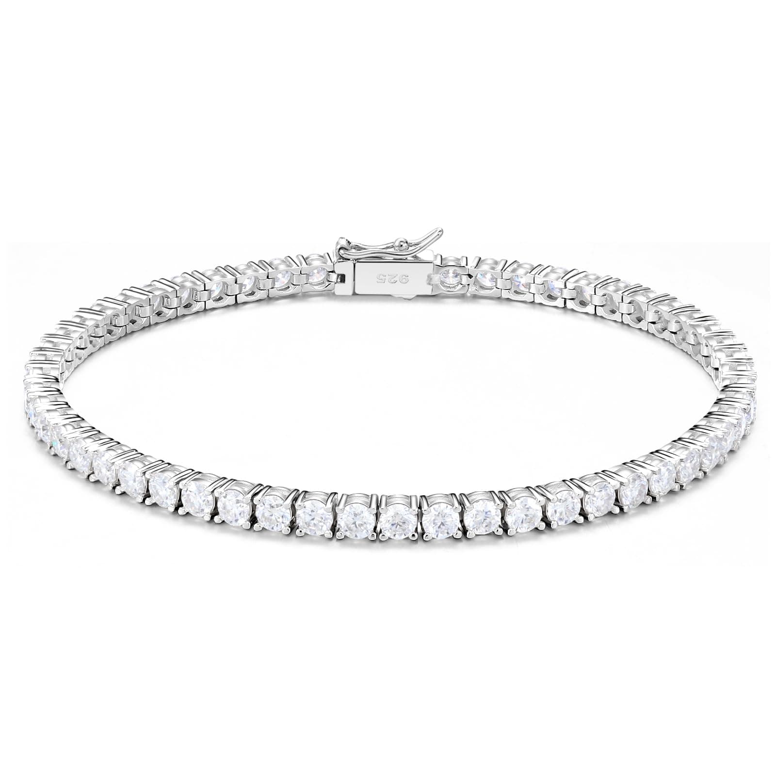 High-Durability Moissanite Tennis Bracelet with Composite Clasp for Women and Men 925 Silver Plated White Gold Chain 6.