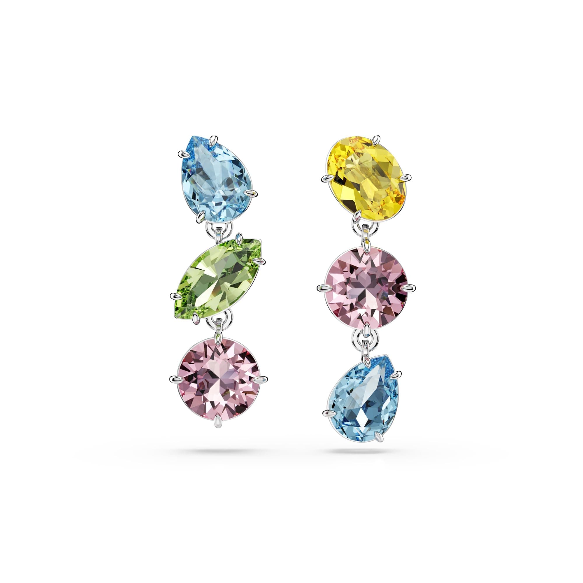 Swarovski Gema Drop Earrings: Asymmetrical Design, Mixed Cuts, Multicolored Rhodium Finished Earrings for Women, Night O