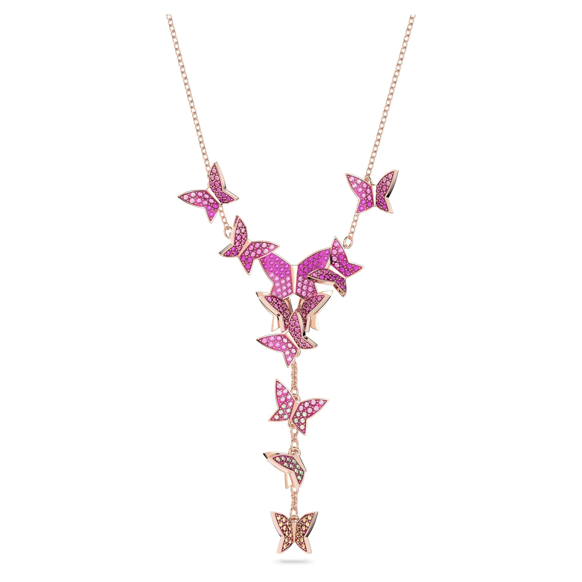 Swarovski Lilia Butterfly Pink Crystal Necklace, Earrings, and Bracelet for Women, Rose Gold Tone Finish, 18K Crystal Pe