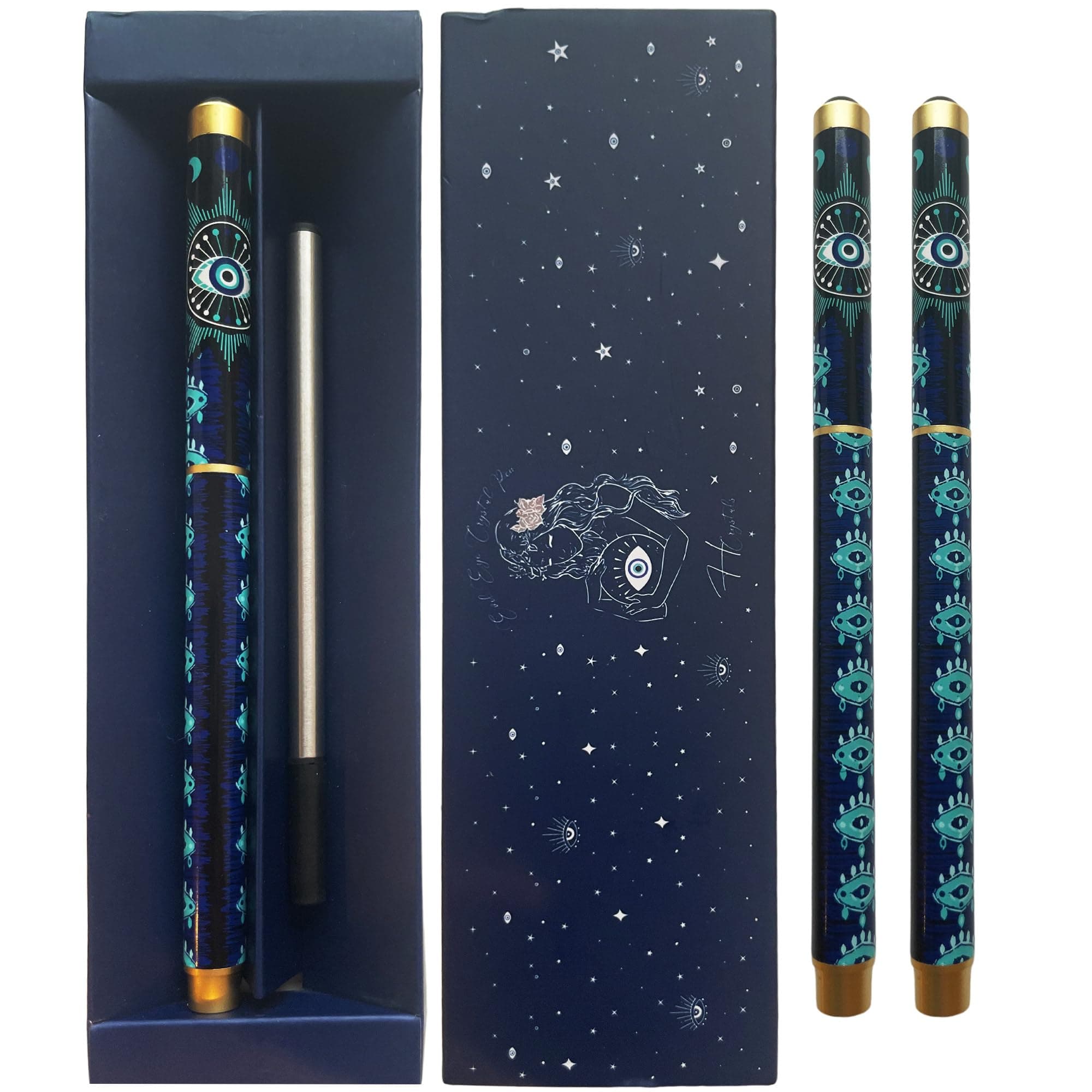 Evil Eye Ballpoint Pen - Unique Pen for Journaling & Manifesting
| Evil Eye Pen with Black Obsidian Crystal - Perfect f