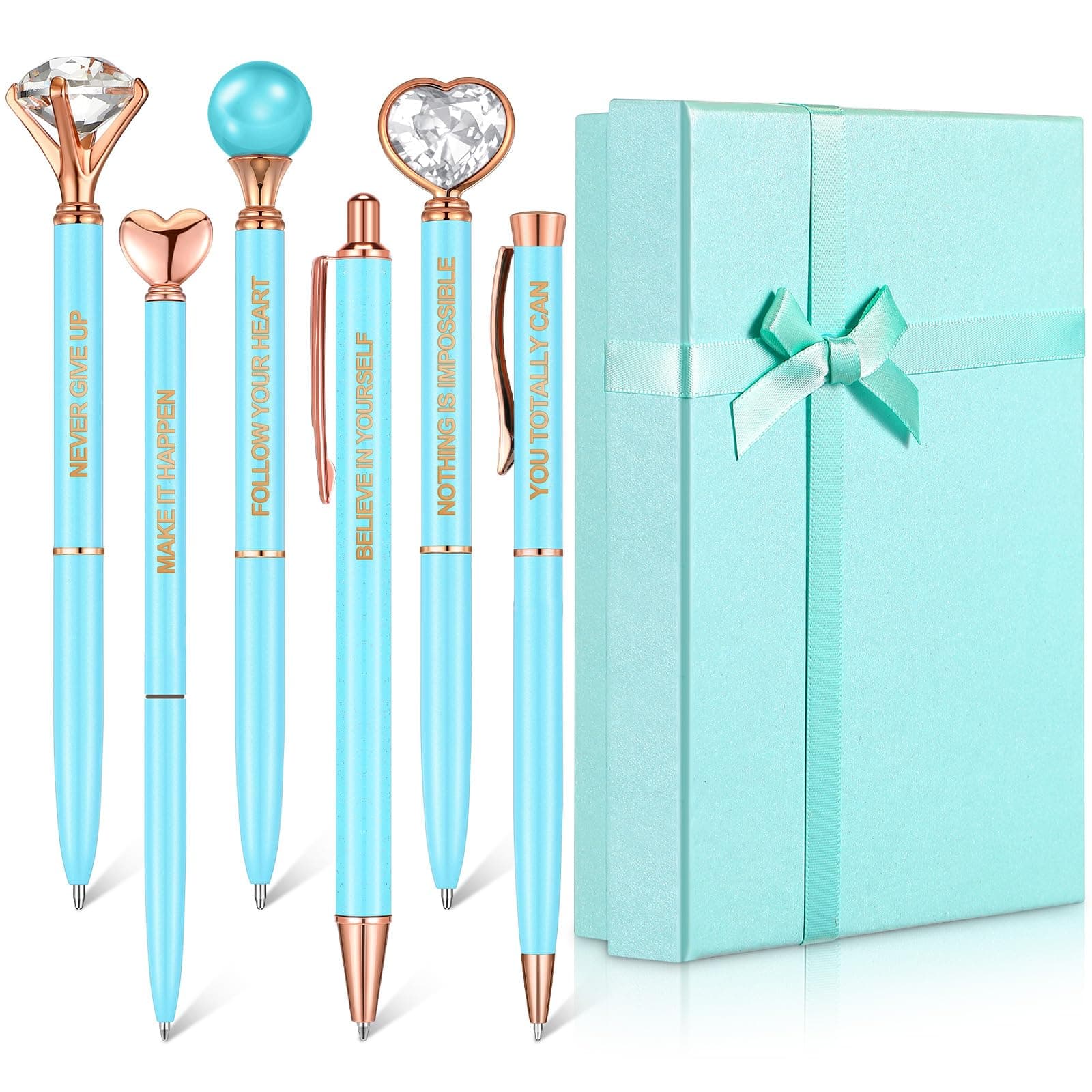 Yeaqee Blue Diamond Ballpoint Pen Set for Women Gift 2025 Crystal Motivational Office Supplies with Gift Box Nurse Teach