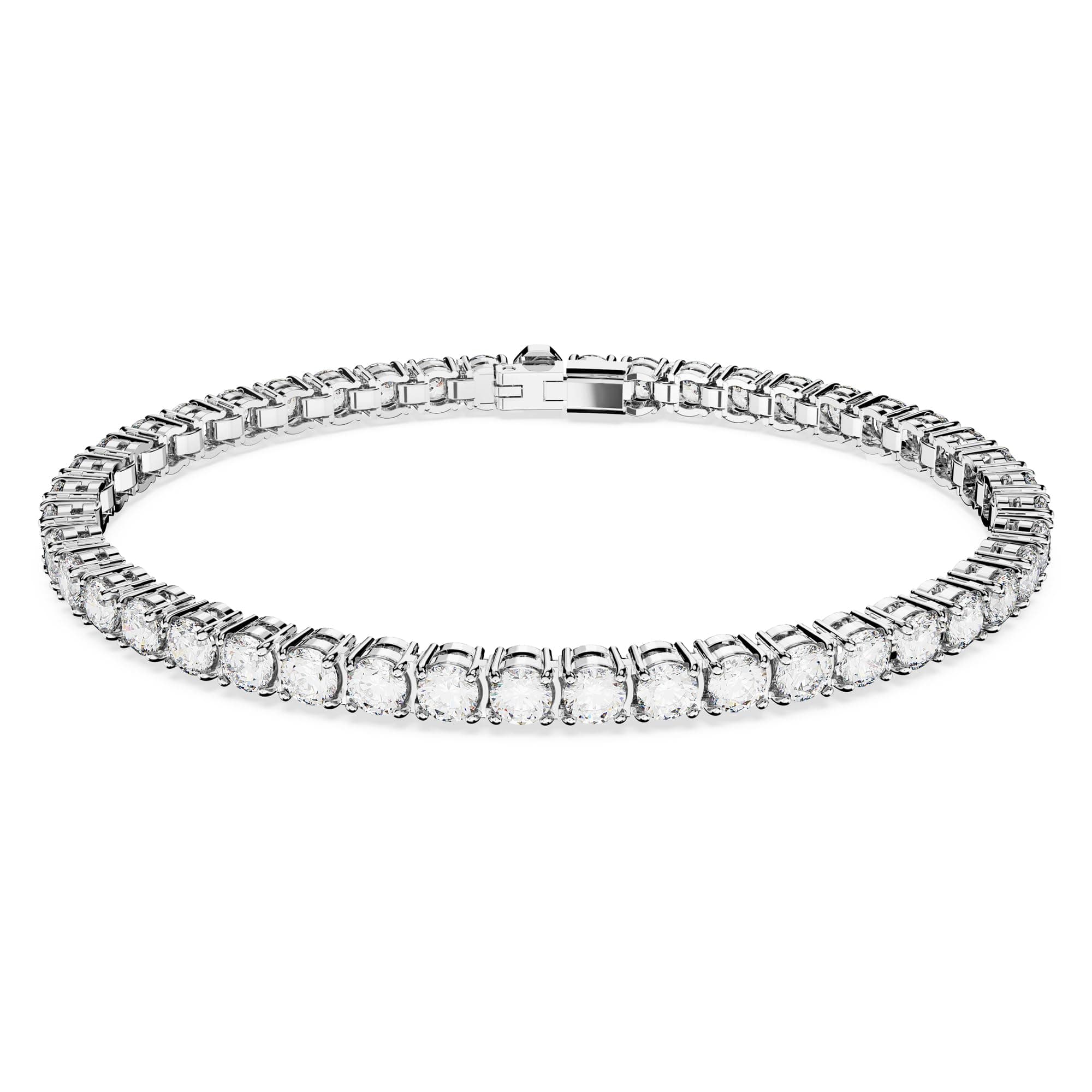 Swarovski Matrix Tennis Bracelet for Women, Round Cut, Clear, Rhodium Finished, Elegant Jewelry Design