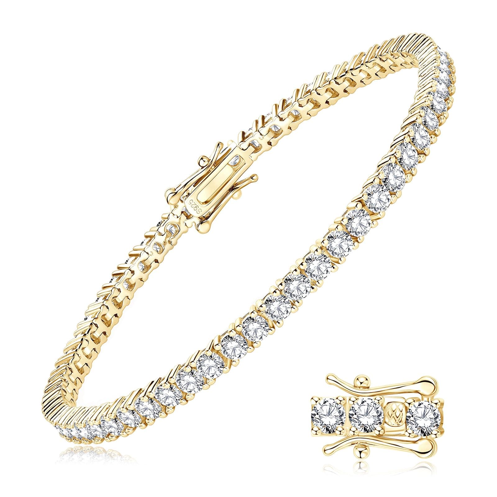 WOAINI Women's Moissanite Tennis Bracelet, 5.5 Carat with 925 Sterling Silver Gold Plating, 7" Length, VVSI Clarity, Bir