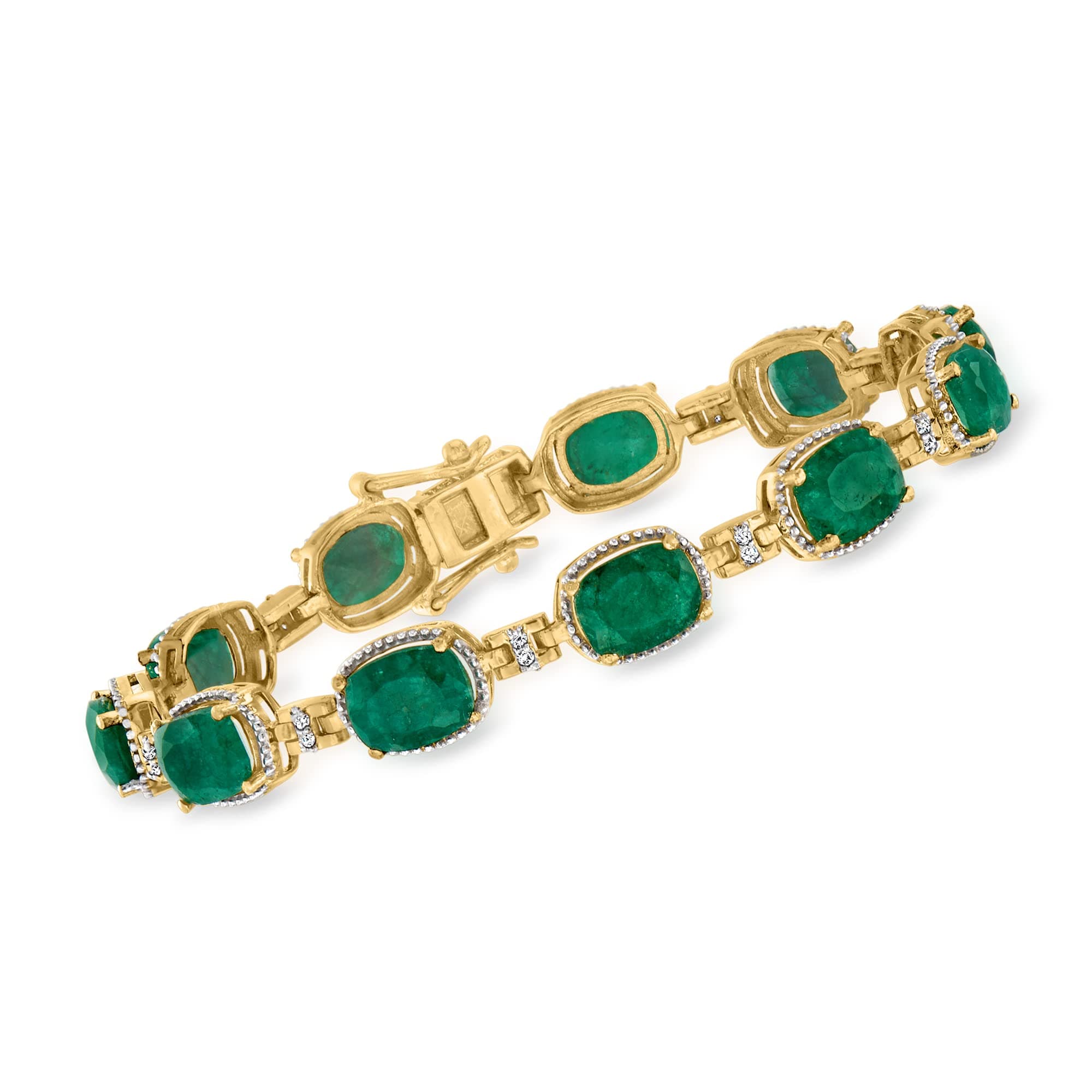 Ross-Simons 1|00 ct. t.w. Emerald and .21 ct. t.w. Diamond Bracelet for Women in 18kt Gold Over Sterling
| Ross-Simons