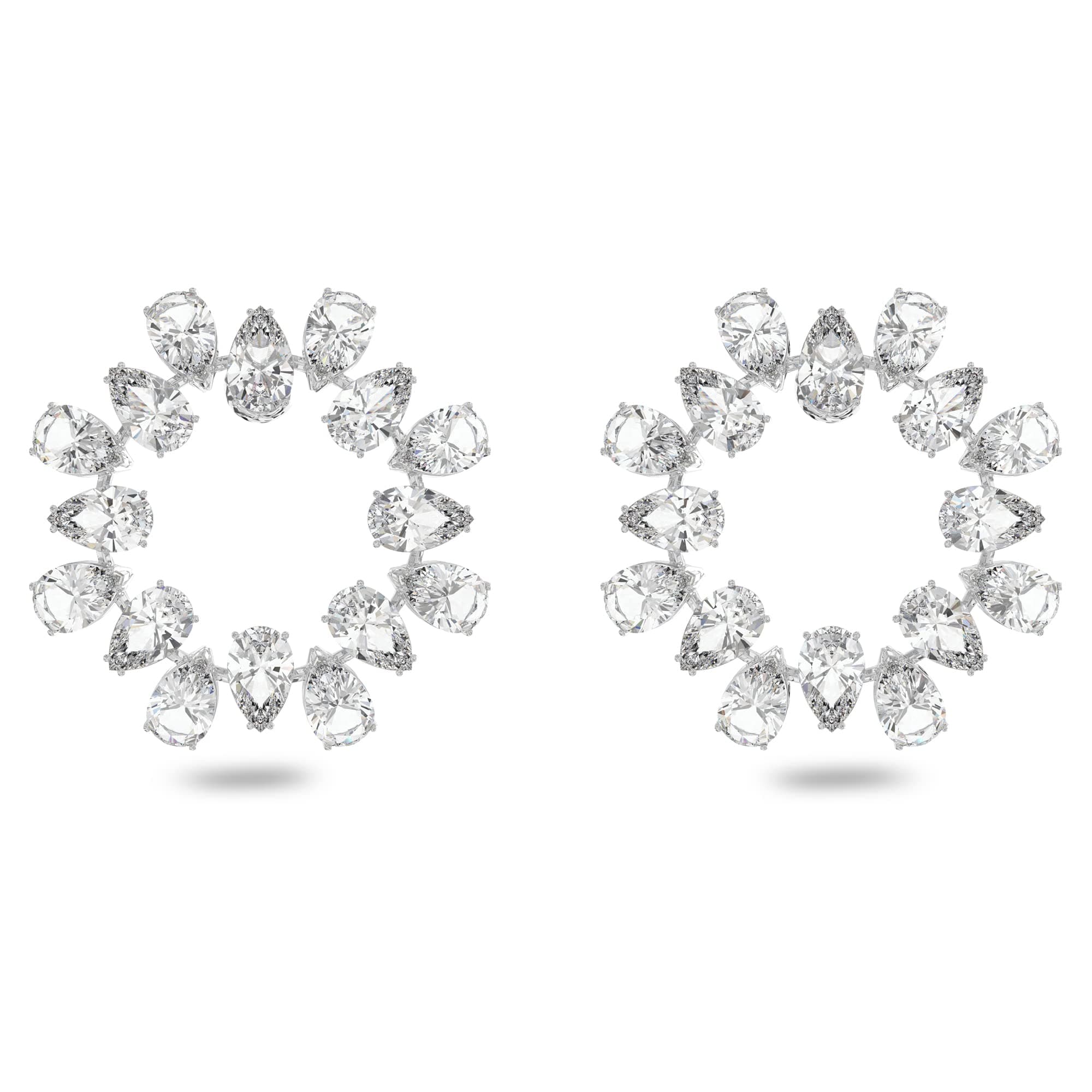 Swarovski Millenia Pierced Hoop Earrings Rhodium Finish Clear Crystals For Women Evening Party Jewelry