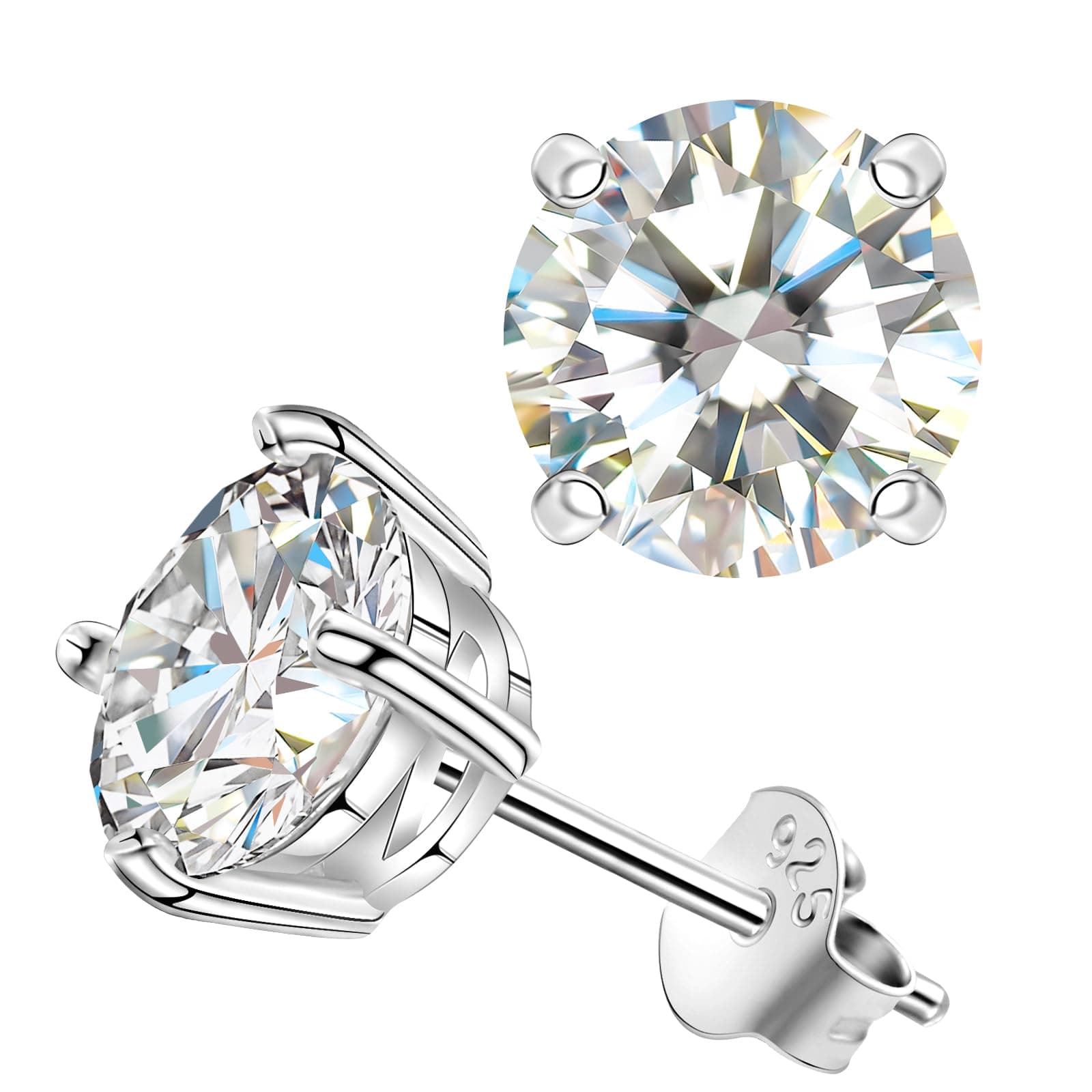 Saintda Moissanite Stud Earrings for Women Lab Created Diamond Solitaire Gold Vermeil Jewelry Gift