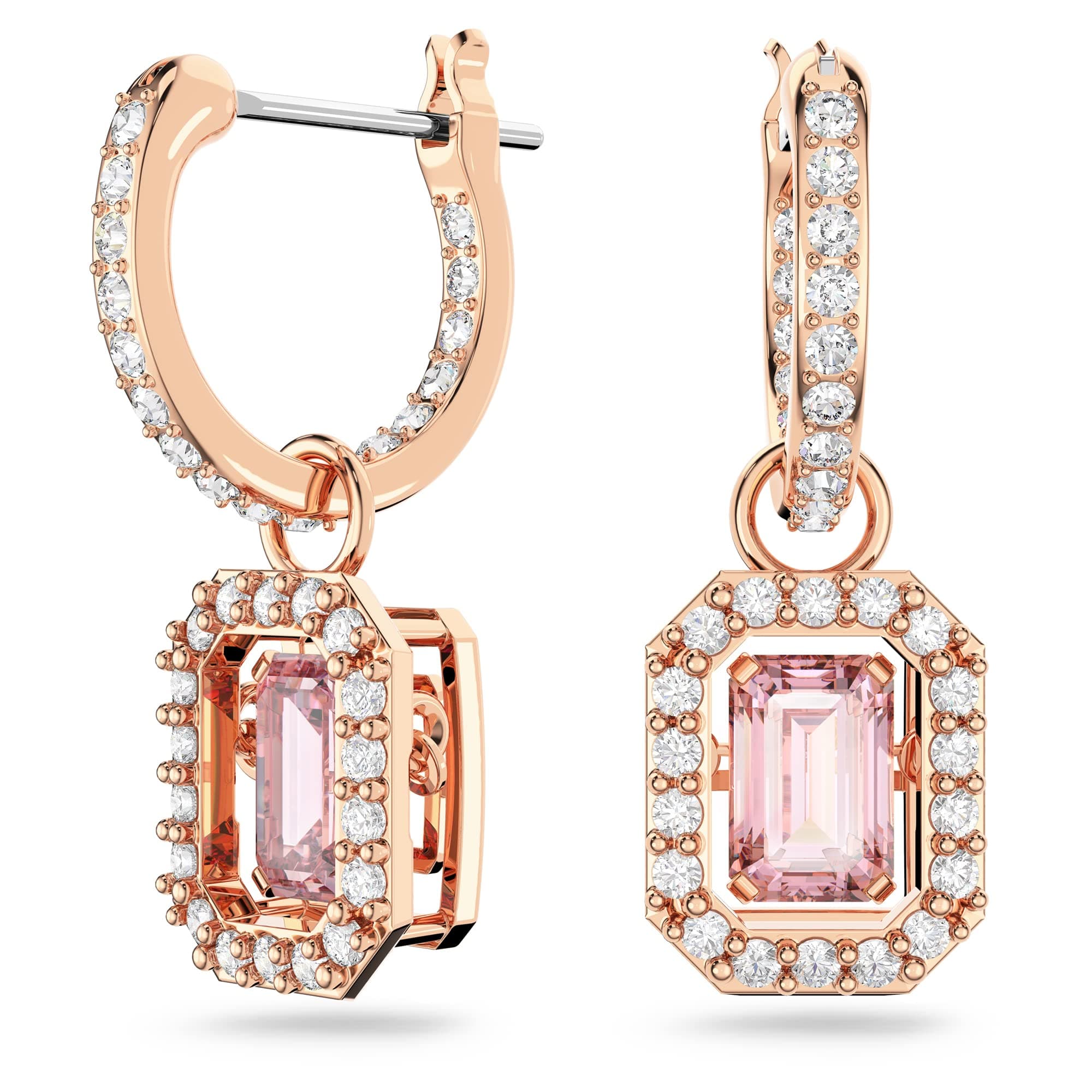 Swarovski Una Drop Earrings Octagon Cut Pink Crystal Rose Gold-Tone Finish for Women Evening Party Jewelries