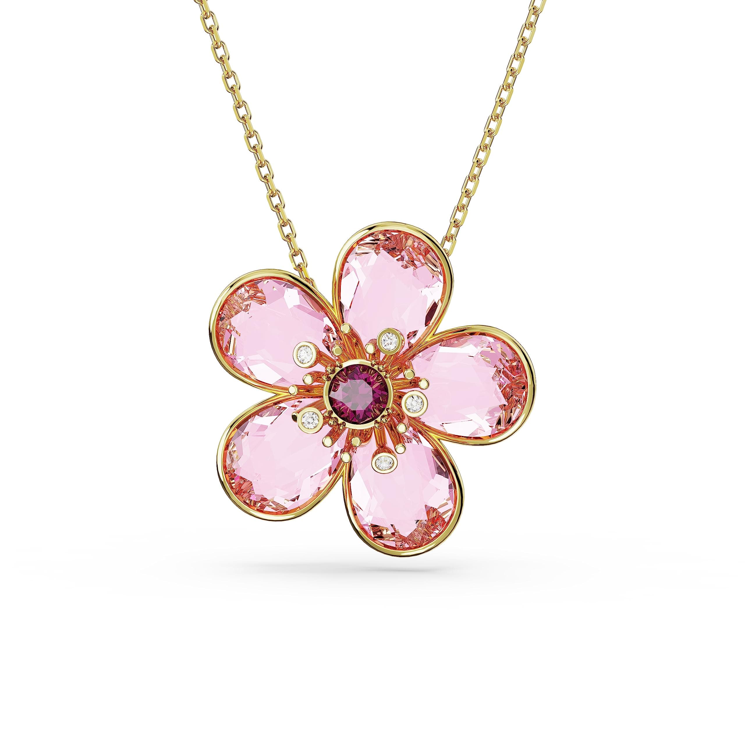 Swarovski Florere Necklace and Earrings Collection for Women | Pink Crystals, Yellow Crystals, Gold Tone Metal Finish |