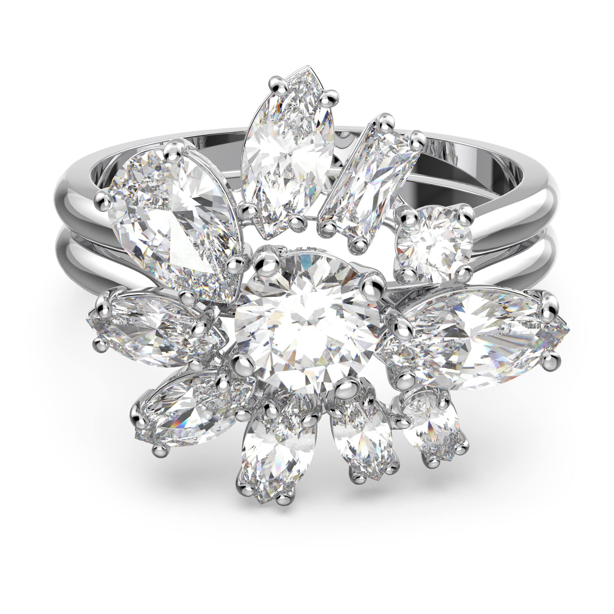 Swarovski Gema Crystal Cocktail Ring Pair Jewelry Collection for Women Rhodium Tone Finish Trendy Crystal Jewelry
